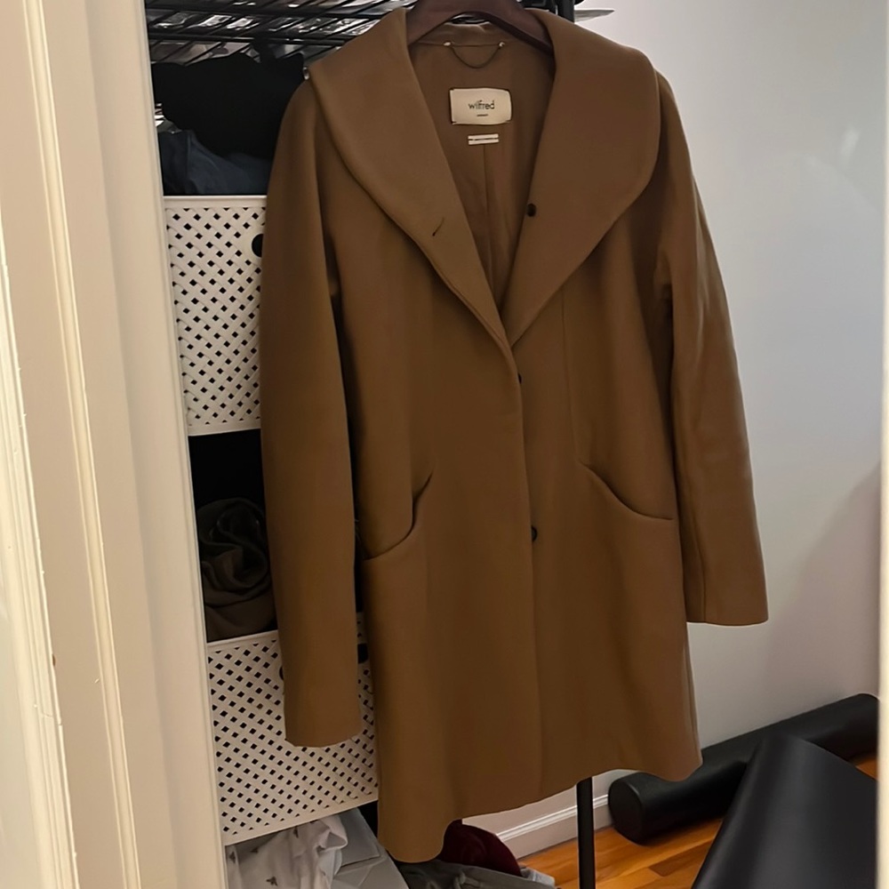 Aritzia Brown Hooded Wool-Blend Coat